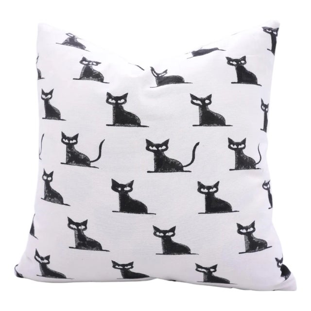 Fabdivine Handmade Block Print Halloween Cushion Cover Spooky Cat Design, Festive Décor Size-14x36 For Sale