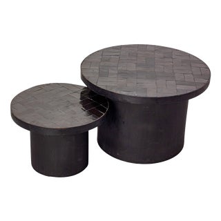 Gigogne Coffee Table in Black Zellige, Morocco, 1960, Set of 2 For Sale