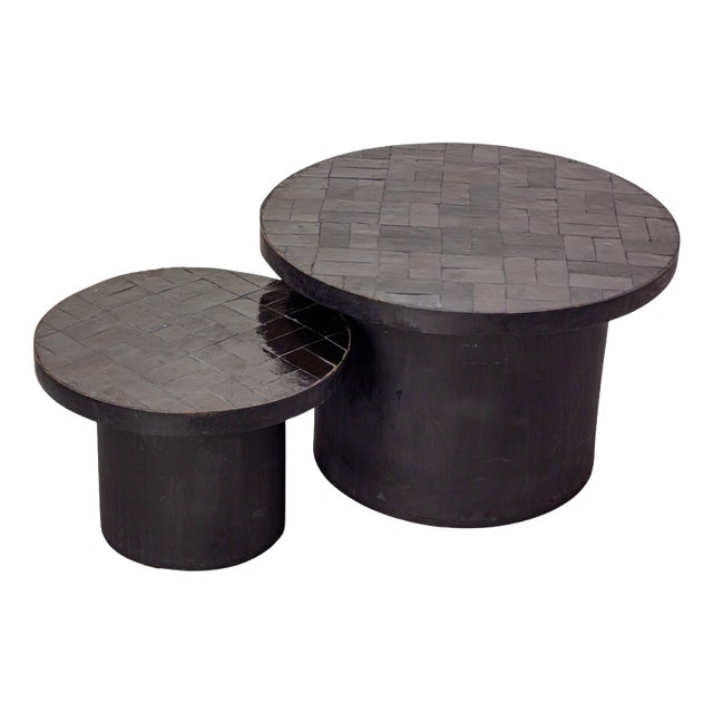 Gigogne Coffee Table in Black Zellige, Morocco, 1960, Set of 2 For Sale