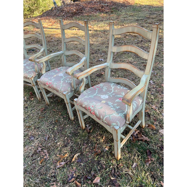 Painted Ladderback Dining Arm Chairs Attributed to Woodland Furniture For Sale - Image 9 of 10