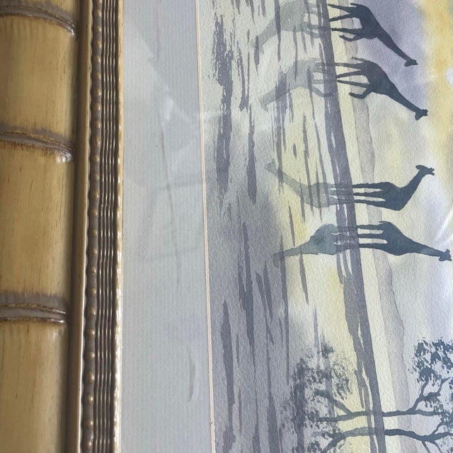 Ornamental & Decorative Materials 2 African Safari Watercolors. Zebras and Giraffes. Signed. Faux Bamboo Frames For Sale - Image 7 of 7