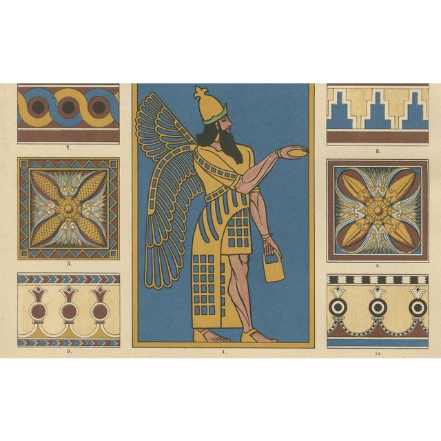 Dolmetsch, Assyrian Ornament Print Featuring Mythological Guardian Figure, 1887, Print For Sale - Image 3 of 10