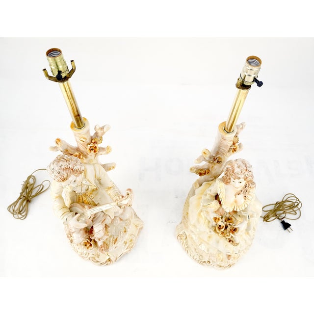 28"h Porcelain Ceramic Figural Table Lamps Man Woman Playing Guitar For Sale - Image 9 of 13