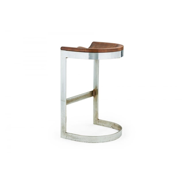 Mid 20th Century Warren Bacon American Chrome and Wood Horseshoe Cantilever Bar Stools A Pair