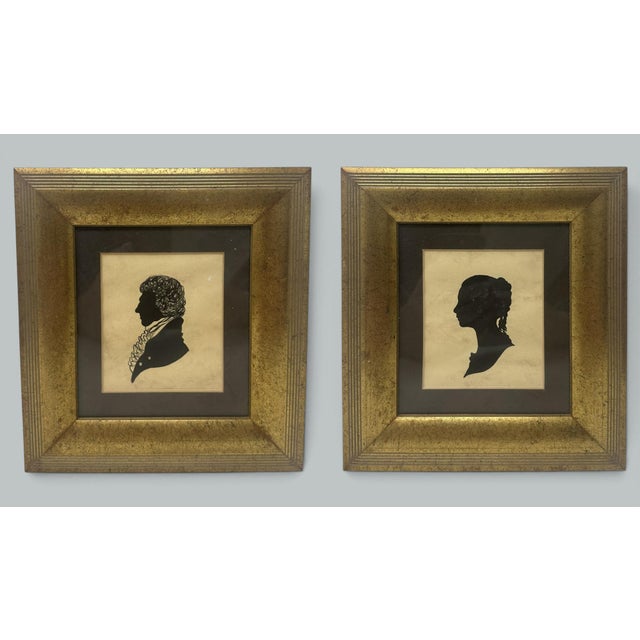 Impressive Pair of Watercolour Silhouettes Paintings of a portrait of a young stylish Victorian Gentleman and a Lady in...
