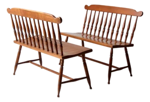 Mid-Century Colonial Revival Maplelux Maple Benches Pair