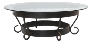Rustic Round Coffee Table with Wrought Iron Base and Glass Top, France, 1930s