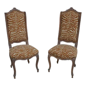 Pair French Louis XV Carved Frame Upholstered Side Chairs
