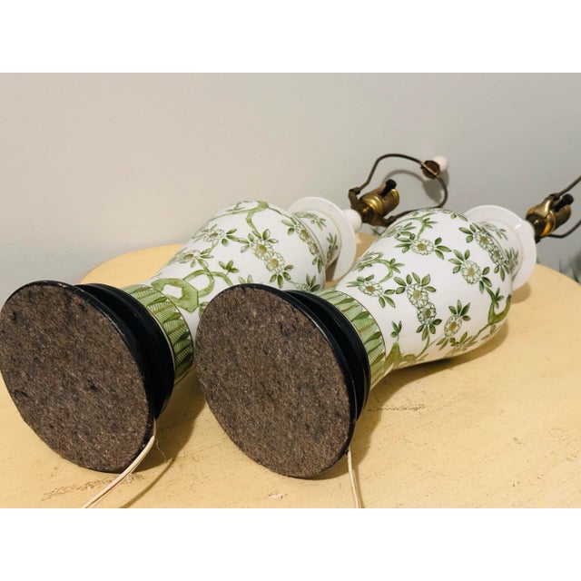 Vintage Chinese Chinoiserie Porcelain Green Lamps - A Pair For Sale - Image 9 of 9
