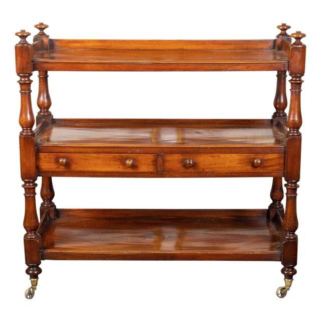 English 1820s Mahogany Trolley on Casters with Open Shelves and Two Drawers For Sale