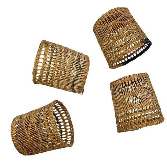 Art Deco Antique Woven Brown Wicker Cup Holders 1920s For Sale - Image 3 of 10