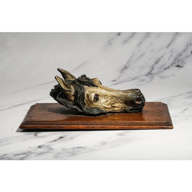 Amazing Rare Antique Austrian Cold Painted Bronze Horse Head Sculpture Desk Document Clip Equestrian Art Home Decor For Sale - Image 13 of 15