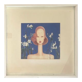 Vintage Portrait Print Redheaded Woman in Blue by Kim Xu, Framed For Sale