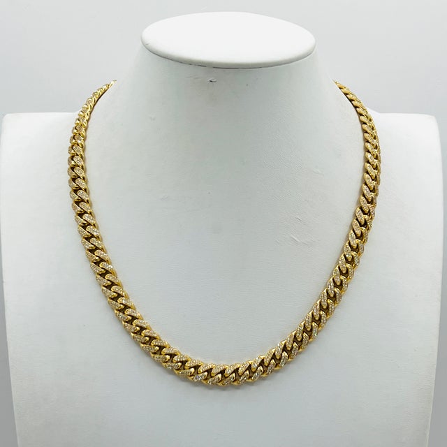 Pave White Diamond Link Necklace in 14k Yellow Gold For Sale - Image 4 of 8