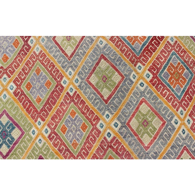 Mid 20th Century Geometric Diamond Vintage Turkish Kilim Rug, Bright and Colorful For Sale - Image 10 of 13