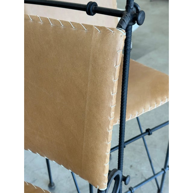 1980s Ilana Goor Iron Leather Stool - A Pair For Sale - Image 5 of 12