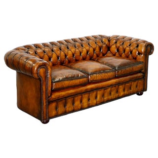 England Hand-Dyed Whisky Brown 3-Seat Chesterfield Club Sofa, 1930s For Sale