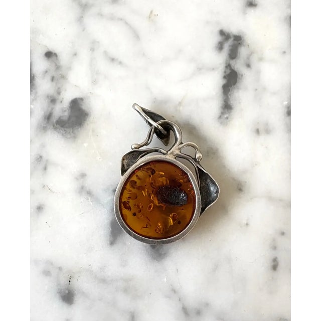 Vintage Sterling Silver Amber Pendant Charm For Sale - Image 4 of 5