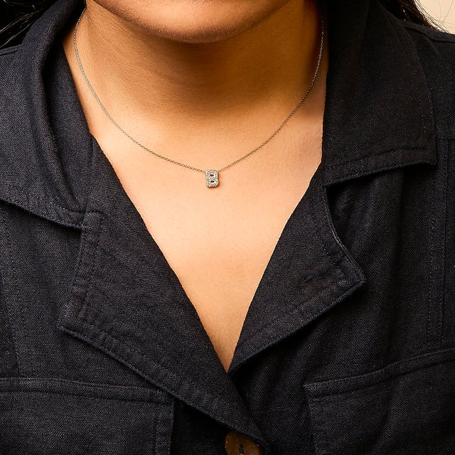 10K Yellow Gold Diamond Accent "B" Initial Bubble Pendant Necklace For Sale - Image 4 of 5