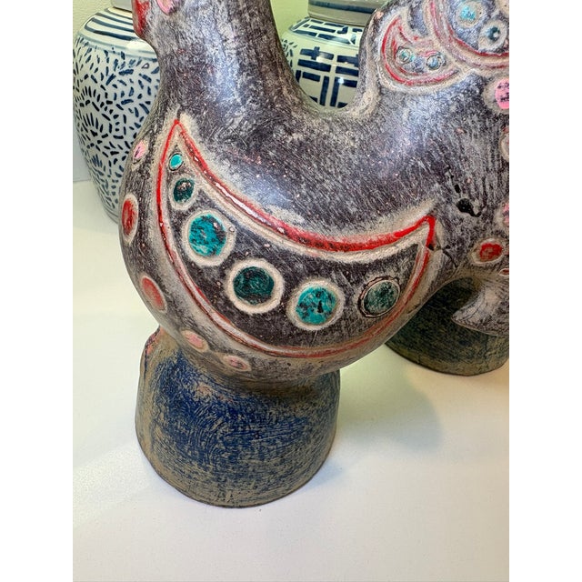 Vintage Thai Terracotta Rooster Bird Sculptures Hand Painted Folk Art – A Pair For Sale - Image 17 of 18
