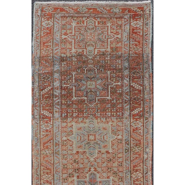 Vintage Persian Distressed Heriz Runner in Wool With Tribal Medallions For Sale In Atlanta - Image 6 of 11