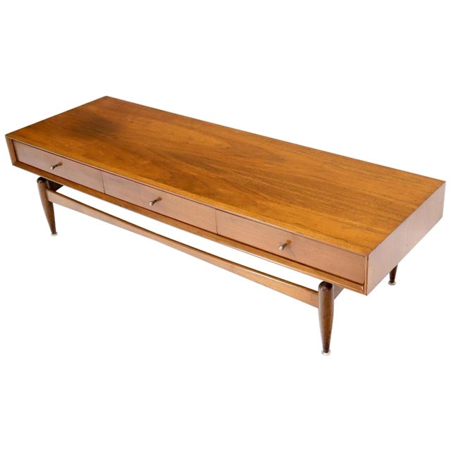 Glenn of California Atr. Walnut Three Drawers Coffee Table on Sculpted Legs For Sale - Image 13 of 13