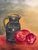 Vintage Still-Life Painting of a Dark Green Ceramic Pitcher and Red Apples, by Artist Lr Smith For Sale - Image 9 of 9