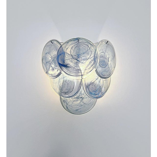 Blue Glass Wall Sconces with 6 Alabaster Cobalt Blue Disks, 1990s, Set of 2 For Sale - Image 8 of 13