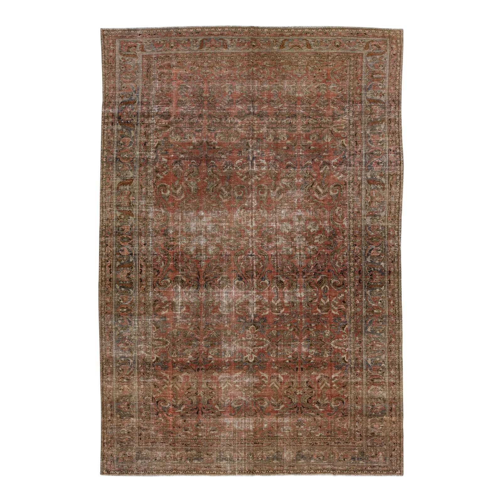 Antique Handmade Rust Persian Malayer Wool Rug With Floral Design ...