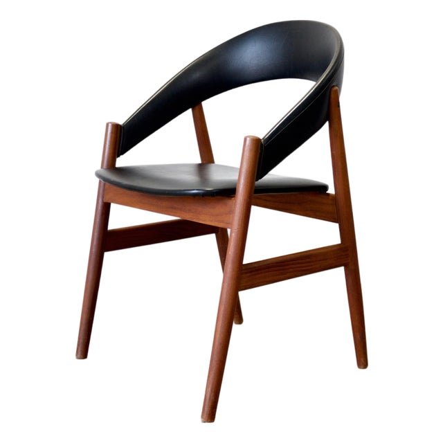 1950s Danish Teak & Faux Leather Armchair For Sale