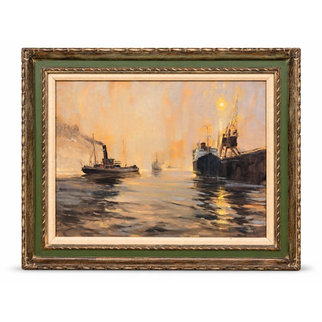 Vintage 1968 Petko Kadiev Original Harbor Painting in Vintage Frame For Sale - Image 18 of 18