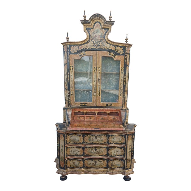 Late 18th Century Antique Italian Polychrome Lacca Provera Bureau Cabinet For Sale