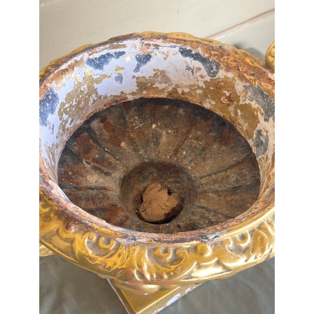 Vintage Large French Baroque Cast Metal Polychrome Water Gilt Vase Jardiniére For Sale - Image 11 of 13