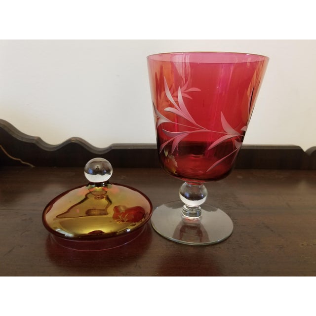 1940s Bohemian Hand Blown Ruby Flashed Compote With Lid For Sale In Baltimore - Image 6 of 8