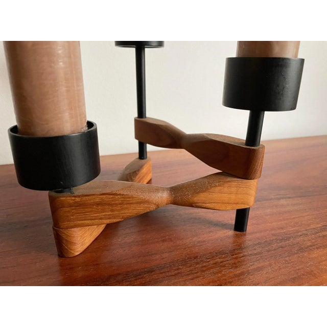 Danish Mid-Century Modern Teakwood Candleholder For Sale - Image 6 of 8