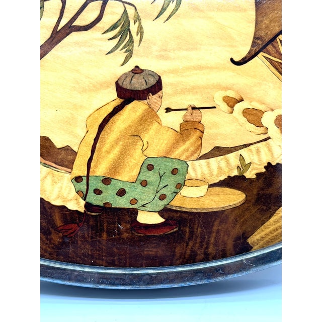 Asian Round Inlaid Turntable with Rural Scenes, 1960s For Sale - Image 10 of 14