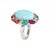 Stylish contemporary natural turquoise, rainbow gemstone, & diamond cocktail ring crafted in 18 karat white gold. Egg...