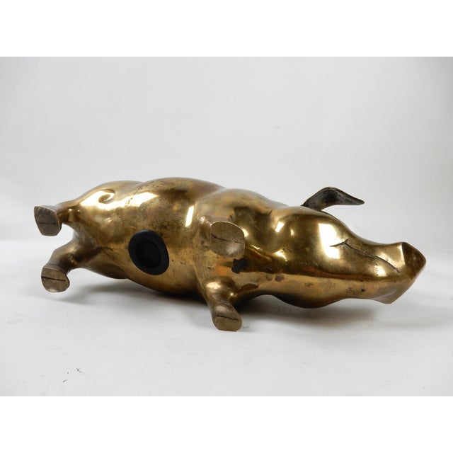 1970s Vintage Brass Hog Sculpture Bank For Sale - Image 5 of 6
