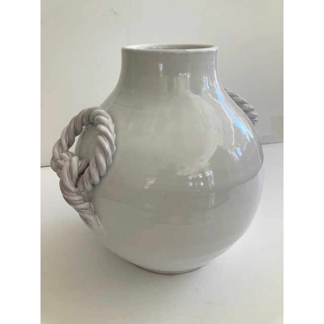 Ceramic White Glazed Ceramic Vase With Braided Handles For Sale - Image 7 of 10