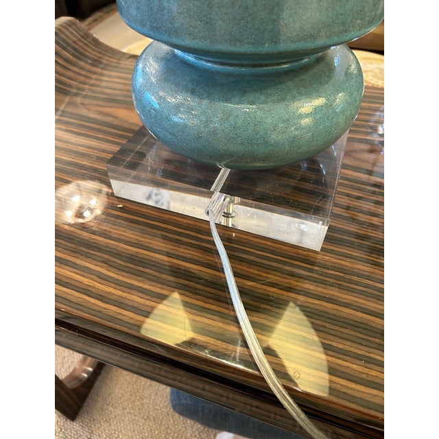 Large Cerulean Blue Ceramic Pottery Table Lamps -a Pair For Sale - Image 10 of 10