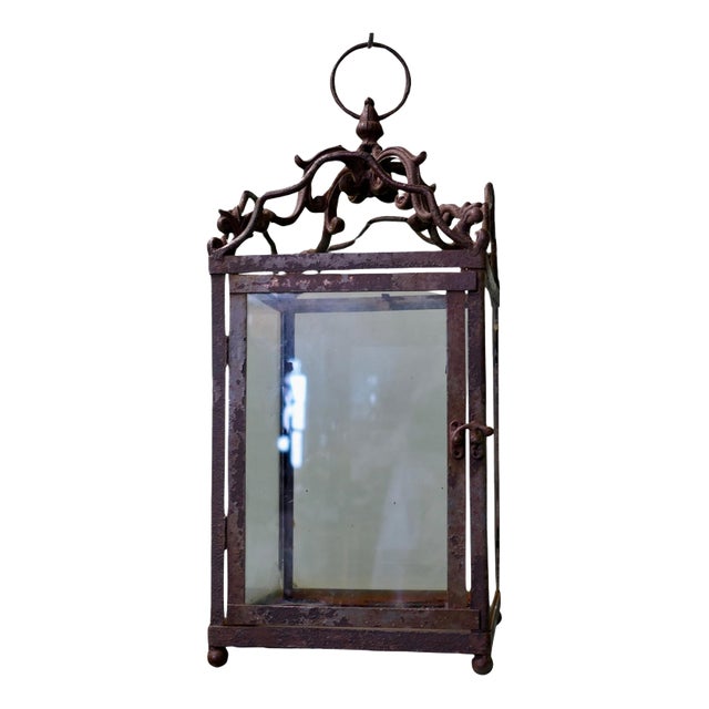 French Arts and Crafts Wrought Iron Hall Lantern For Sale