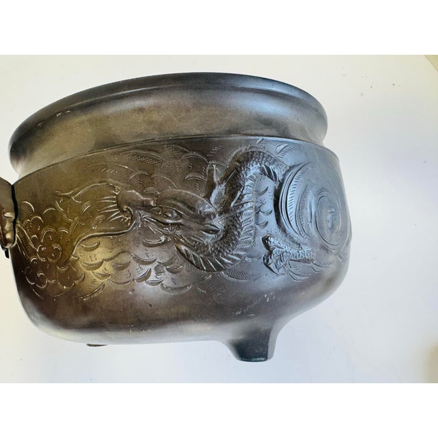 Antique Handcrafted Bronze Censer Bowl (Incense Burner) Pot Dragon Motif Embossed Pattern For Sale - Image 9 of 12