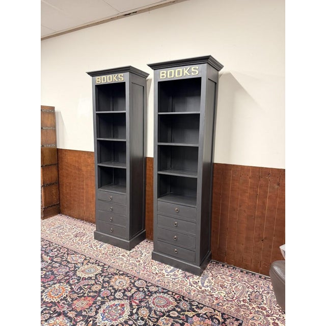 English Black Teak Bookcases, Set of 2 For Sale - Image 3 of 16