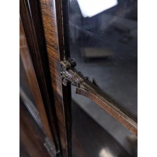 Brown Large English Bookcase in Exotic Wood with Three Glass Doors For Sale - Image 8 of 17