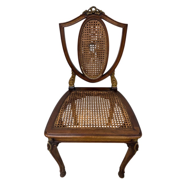 French Louis XV Style Triple Oval Mirror Walnut Vanity & Chair For Sale - Image 15 of 17