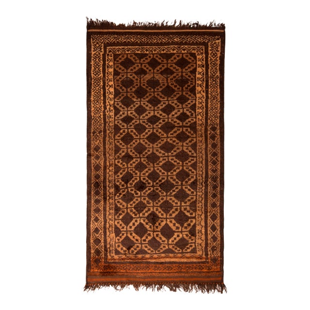 Hand-Knotted 1950s Mid-Century Baluch Rug Tribal Brown Geometric Vintage Persian For Sale