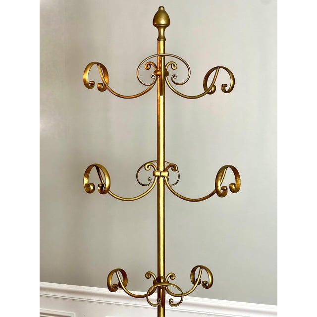 Gilt Wrought Iron 3-Tier Revolving Coat Stand Hat Rack, Koegl Style, Italy, 1950s For Sale - Image 4 of 12