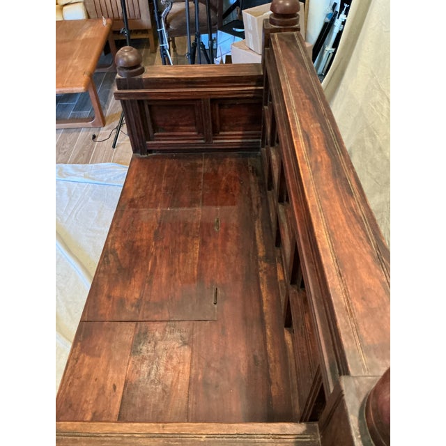 Antique Victorian Edwardian Revival Paneled Settle, Storage Settle, Monks Bench For Sale - Image 13 of 17