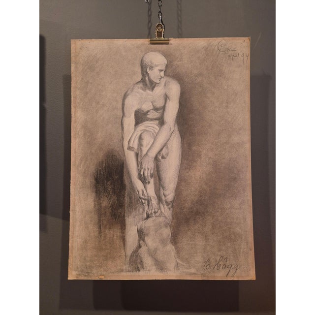 Nude / sculpture Study, Sketch / Drawing in charcoal by Ellen Hägg, signed and dated -(18)94. Unframed with a few...
