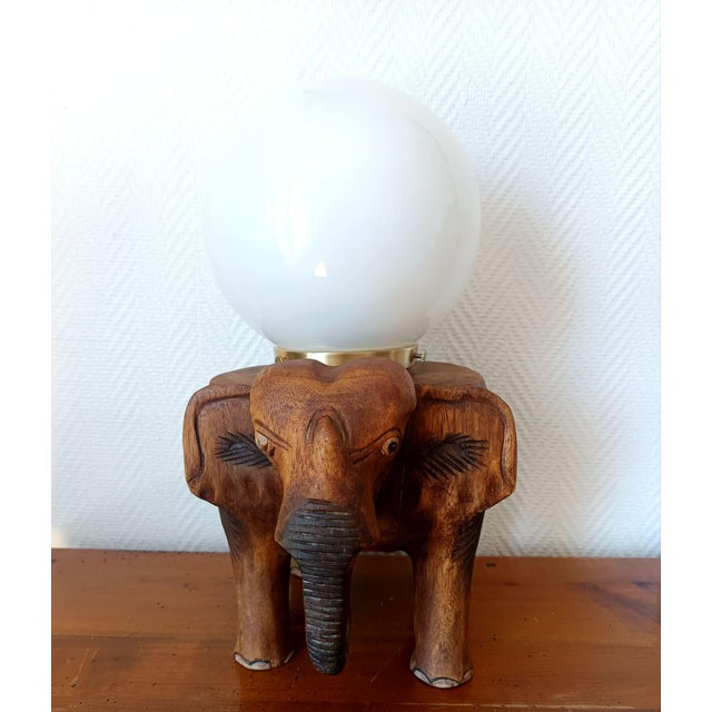 Gold Vintage Elephant and Opaline Table Lamp, 1940s For Sale - Image 8 of 13